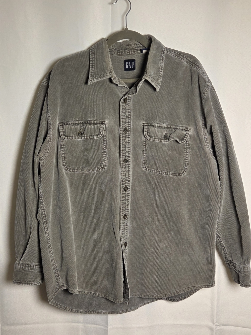 Vintage Gap Corduroy Shacket Cotton Green Pinwale Button Collar Y2k 90s  Large